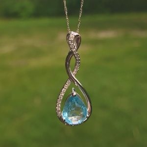 14kt White Gold and Blue Topaz Necklace 20” Chain